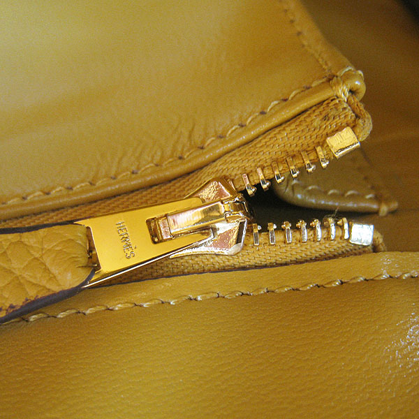 High Quality Fake Hermes 35CM Embossed Veins Leather Bag Yellow 6089